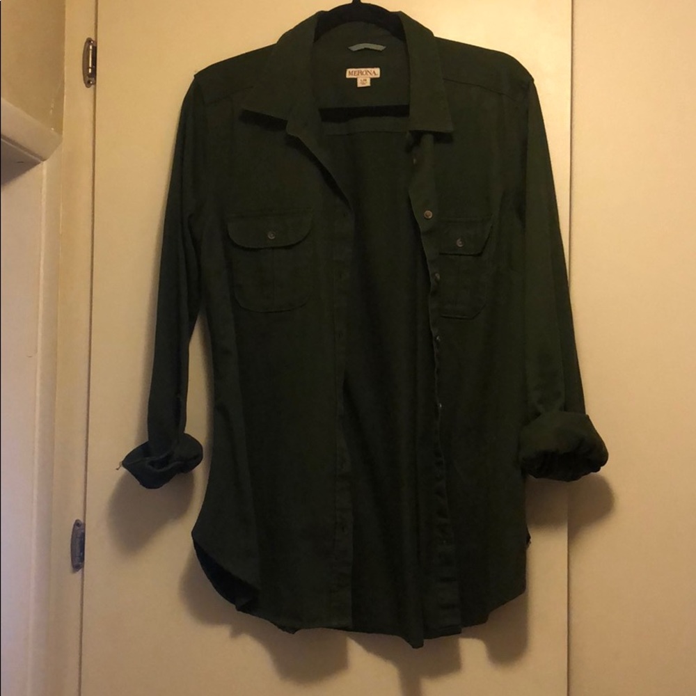 Hunter green button down